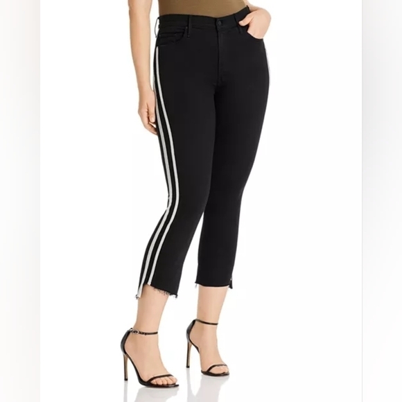 Mother Insider Striped Crop Step-Hem Fray Jeans in Guilty Racer Size 27 - Picture 3 of 12